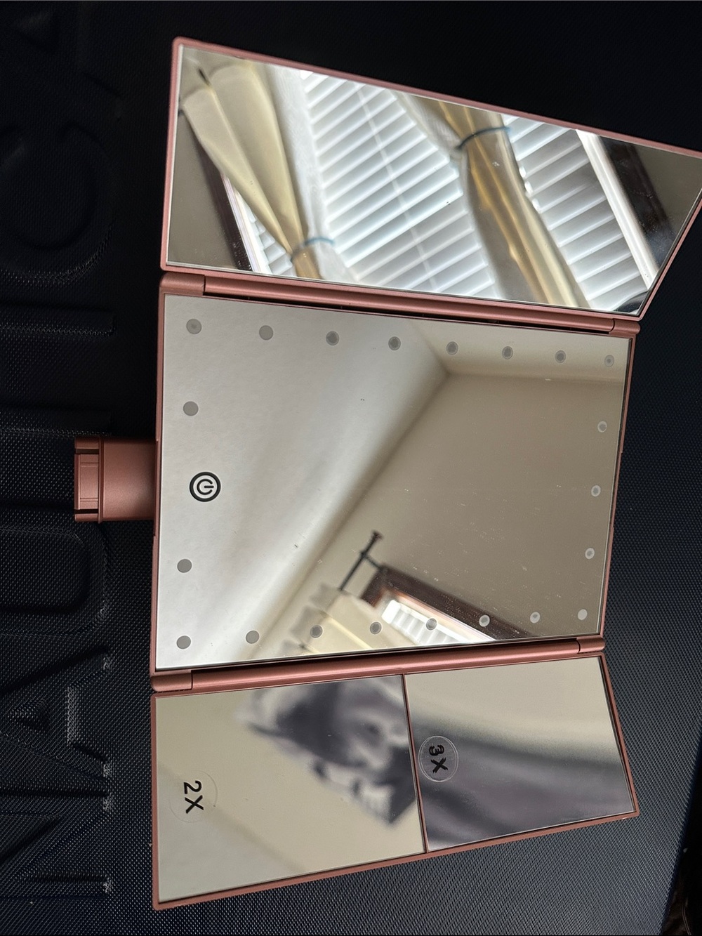 Tri-Fold LED Lighted Makeup Mirror in Rose Gold with 2X/3X Magnification 7x9.5 - Picture 4 of 14